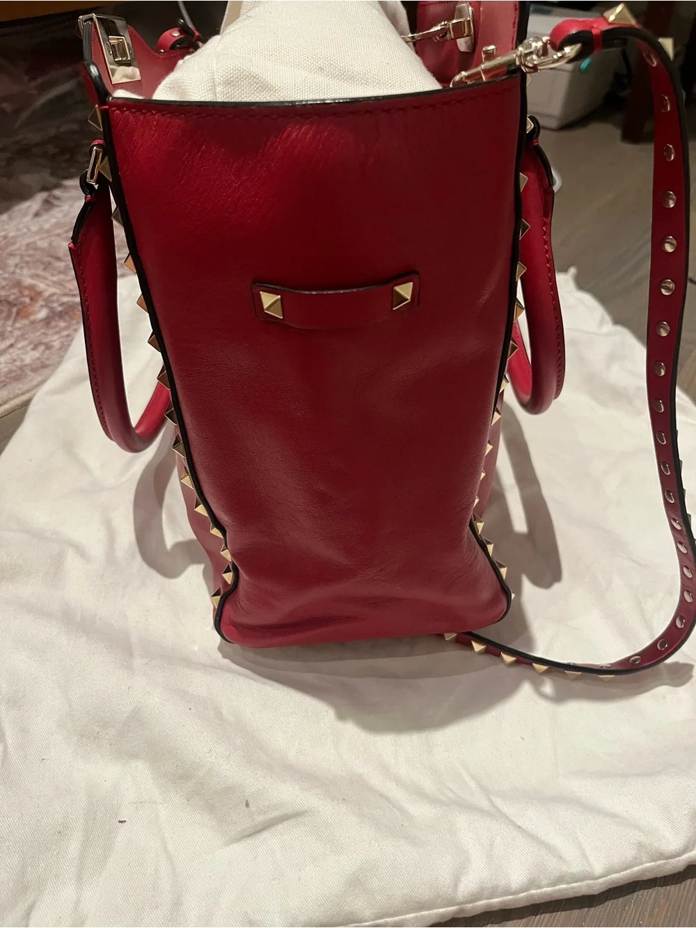 Valentino Garavani Rockstud Red Leather Tote